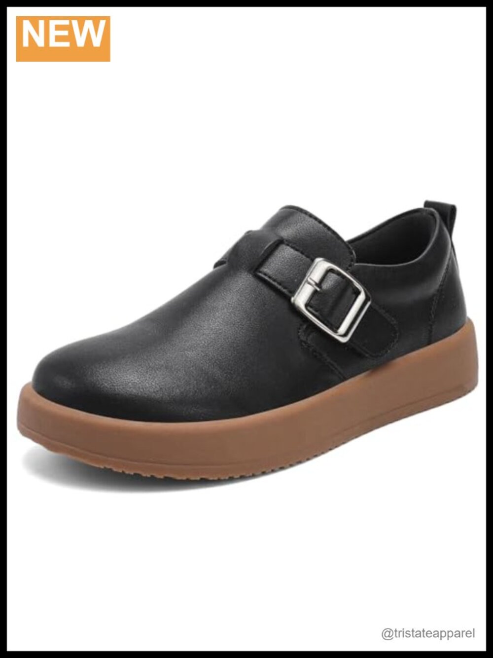 Women's Slip-On Loafers with Buckle Leather Upper Memory Insole Non-Slip Flat